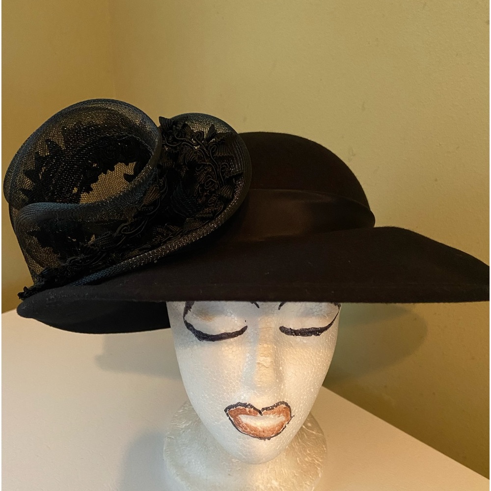 Beautifully Stylish Black Wool Church Dress Hat by Sylvia